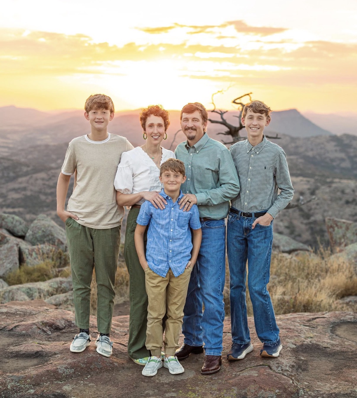 Elder Trace Kirkpatrick with his wife Sarah and their sons Nathan, Wade, and Archer.